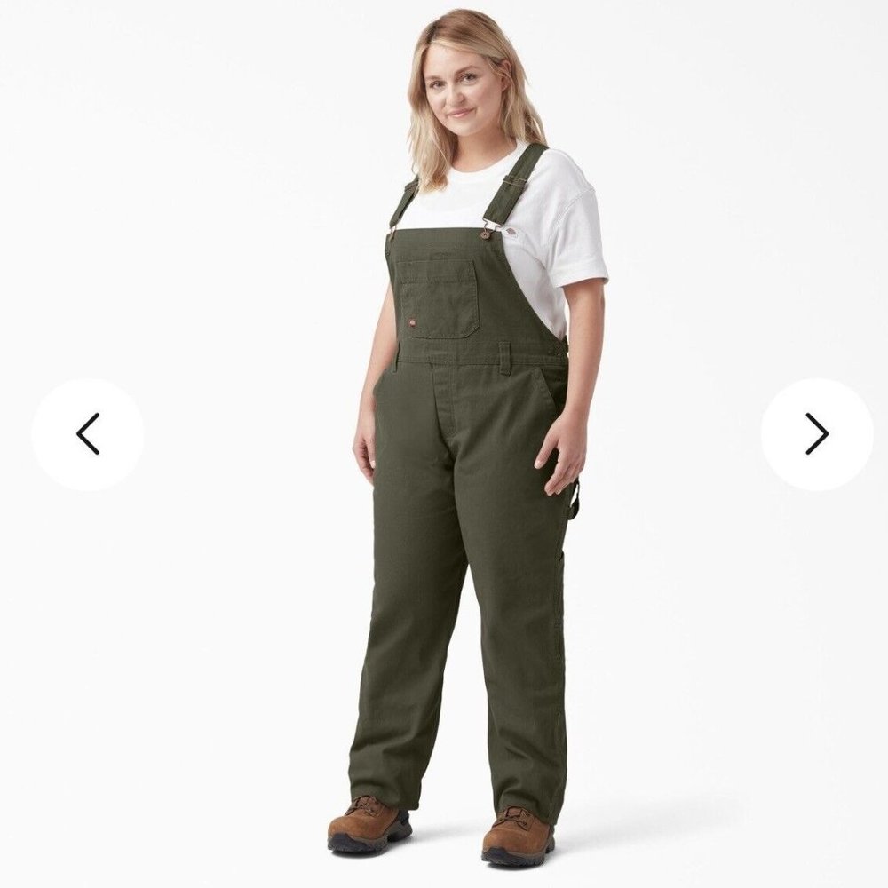 Dickies Bibs Overalls Womens Green Relaxed Fit Straight Leg Cargo Pants